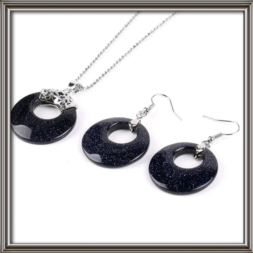 Blue sand natural stone necklace and earring set.